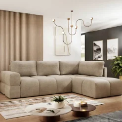 Divano letto angolare reversibile 3 posti 267x185cm box contenitore beige sabbia Sottovoce