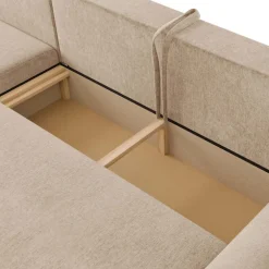 Divano letto angolare reversibile 4 posti 285x188cm con contenitore imbottito tessuto beige Soft