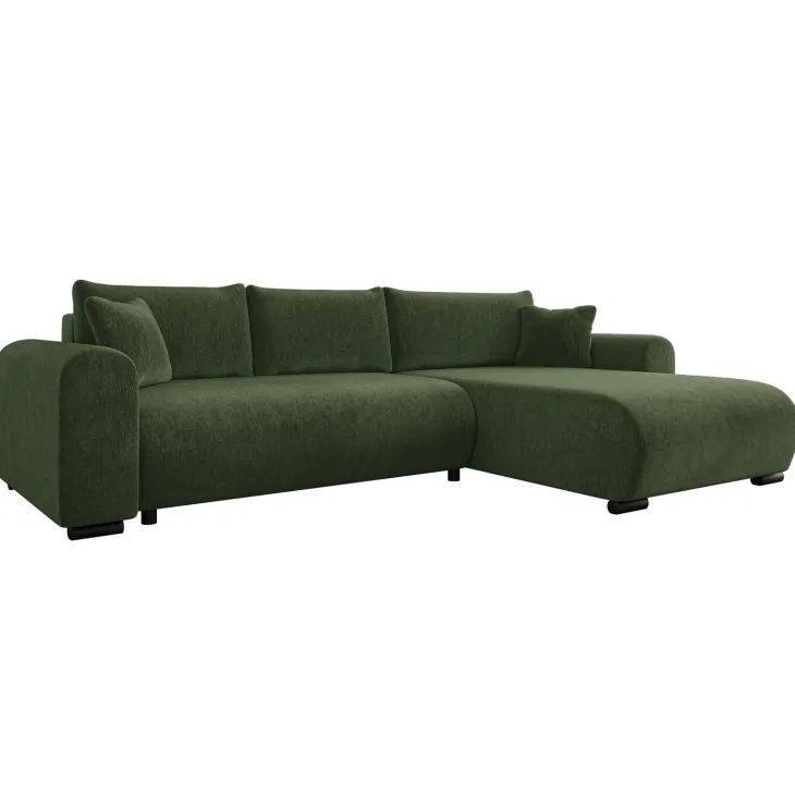 Divano letto angolare reversibile 4 posti 285x188cm con contenitore imbottito tessuto verde Soft