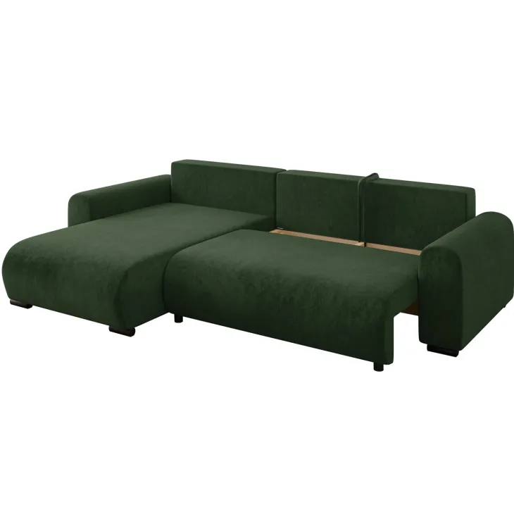 Divano letto angolare reversibile 4 posti 285x188cm con contenitore imbottito tessuto verde Soft