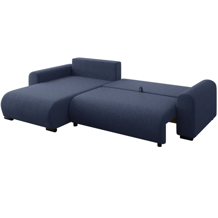 Divano letto angolare reversibile 4 posti 285x188cm con contenitore a trama spessa blu Soft