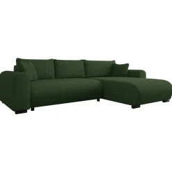 Divano letto angolare reversibile 4 posti 285x188cm con contenitore tessuto velluto a coste verde Soft