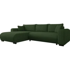 Divano letto angolare reversibile 4 posti 285x188cm con contenitore tessuto velluto a coste verde Soft