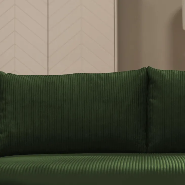 Divano letto angolare reversibile 4 posti 285x188cm con contenitore tessuto velluto a coste verde Soft
