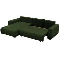 Divano letto angolare reversibile 4 posti 285x188cm con contenitore tessuto velluto a coste verde Soft