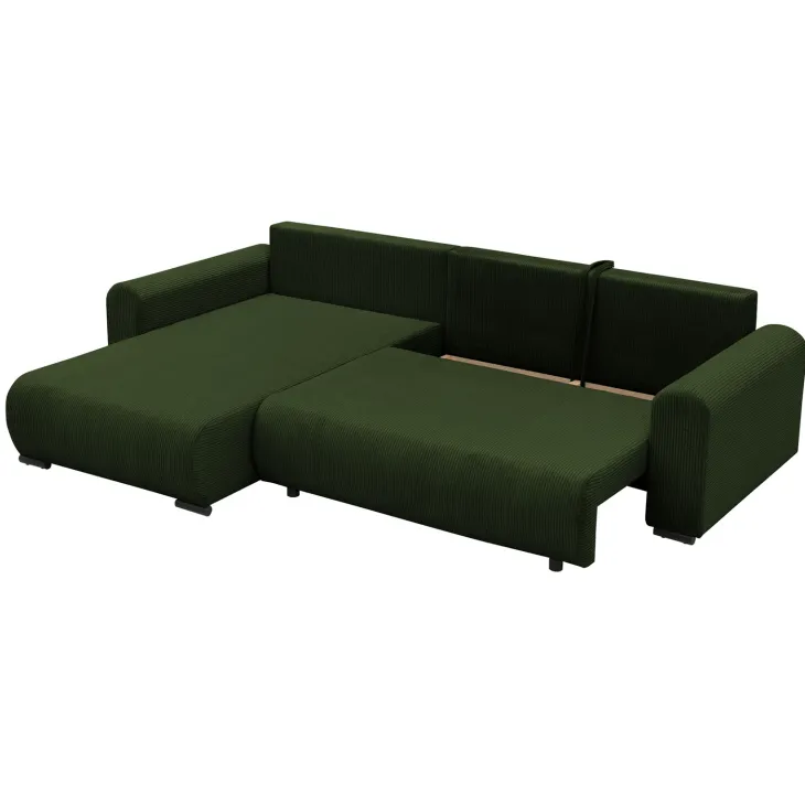 Divano letto angolare reversibile 4 posti 285x188cm con contenitore tessuto velluto a coste verde Soft