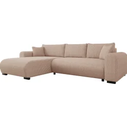 Divano letto angolare reversibile 4 posti 285x188cm con contenitore tessuto velluto a coste rosa Soft