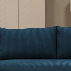 Divano letto angolare reversibile 4 posti 285x188cm con contenitore tessuto velluto a coste blu navy Soft