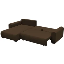 Divano letto angolare reversibile 4 posti 285x188cm con contenitore tessuto velluto a coste marrone scuro Soft