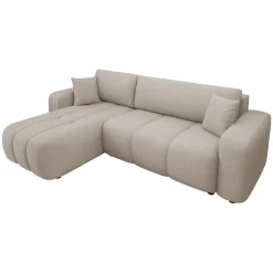Divano letto angolare reversibile 3 posti 244x145cm con contenitore tessuto beige scuro Orama