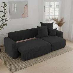Divano letto angolare reversibile 238x142cm velluto a coste nero Scintilla