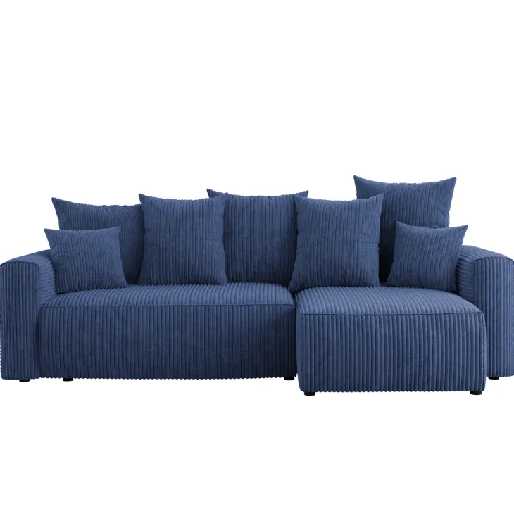 Divano letto angolare reversibile 238x142cm velluto a coste con libreria a sinistra blu Mistery