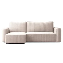Divano letto angolare reversibile 243x142cm velluto a coste beige Ofelia