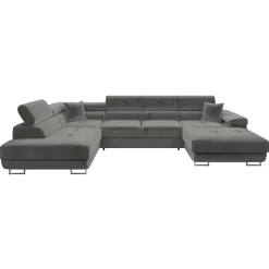 Divano letto angolare sinistra 5 posti 346x203cm con box contenitore velluto grigio Moirea