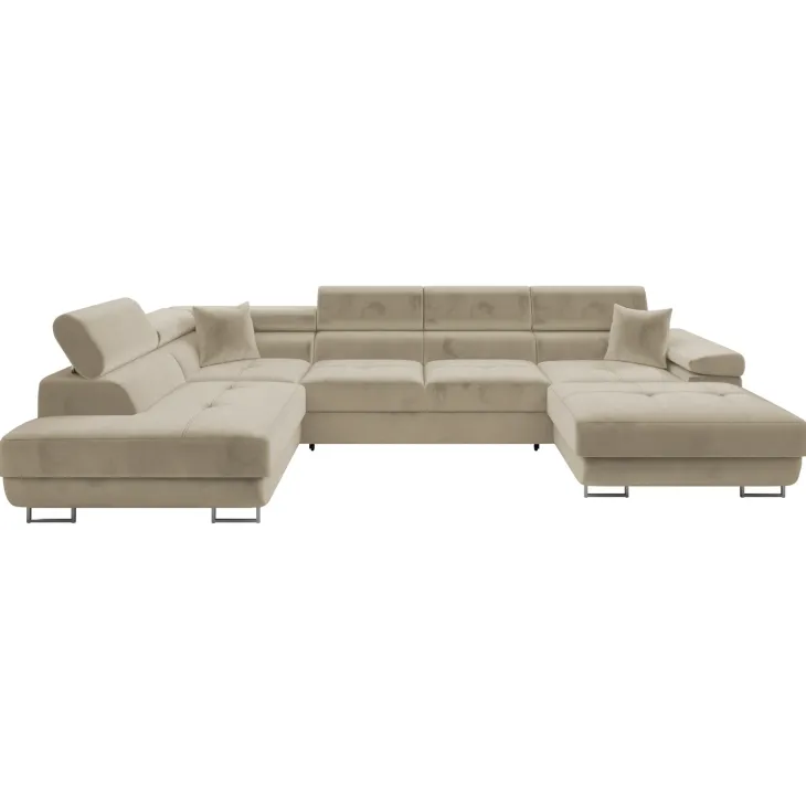 Divano letto angolare sinistra 5 posti 346x203cm con box contenitore beige Moirea