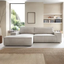 Divano letto angolare sinistro 3 posti 267x167cm velluto a coste beige Relaxion