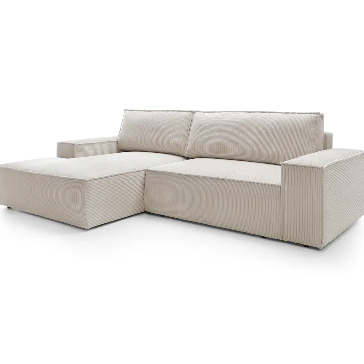 Divano letto angolare sinistro 3 posti 267x167cm velluto a coste beige Relaxion