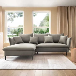 Divano letto angolare sinistro 3 posti 258x167cm tessuto beige Lushify