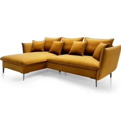 Divano letto angolare sinistro 3 posti 258x167cm tessuto giallo senape Lushify