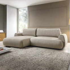 Divano letto angolare sinistra 3 posti 270x167cm tessuto beige Cloudify
