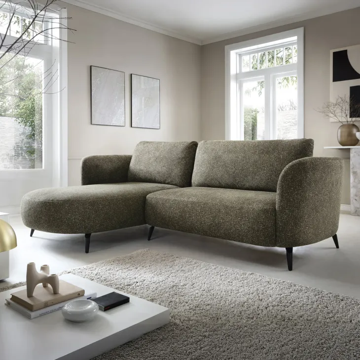Divano letto angolare sinistra 3 posti 260x180cm tessuto bouclè verde Repose