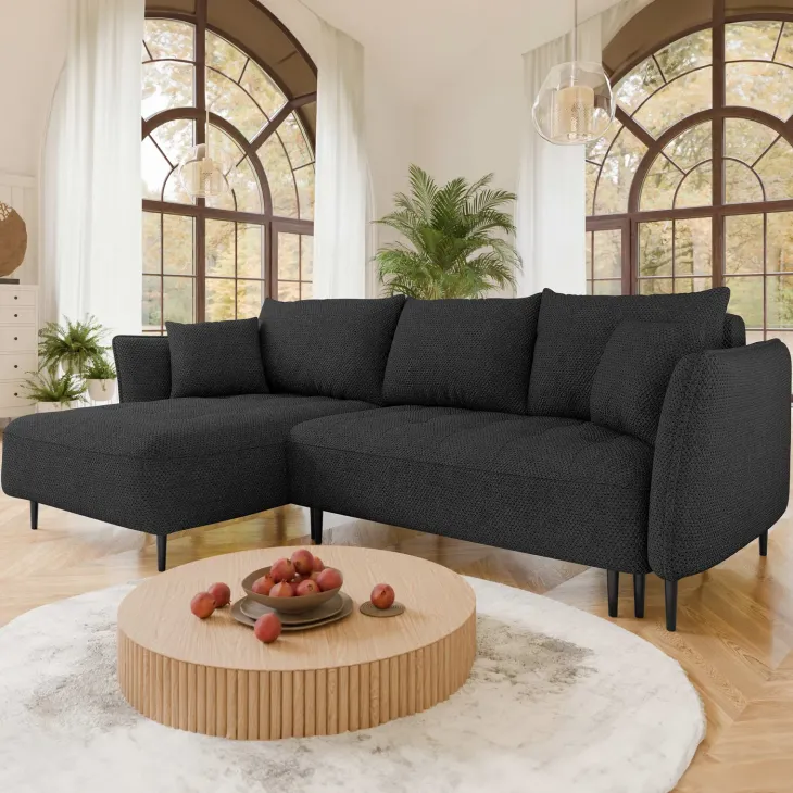 Divano letto angolare sinistro 3 posti 276x158cm tessuto grigio antracite Angle