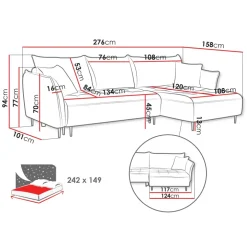 Divano letto angolare sinistro 3 posti 276x158cm tessuto grigio scuro Angle