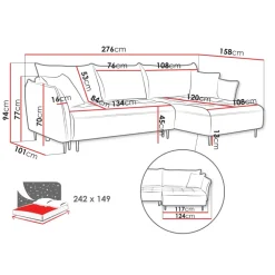 Divano letto angolare sinistro 3 posti 276x158cm tessuto rosa Angle