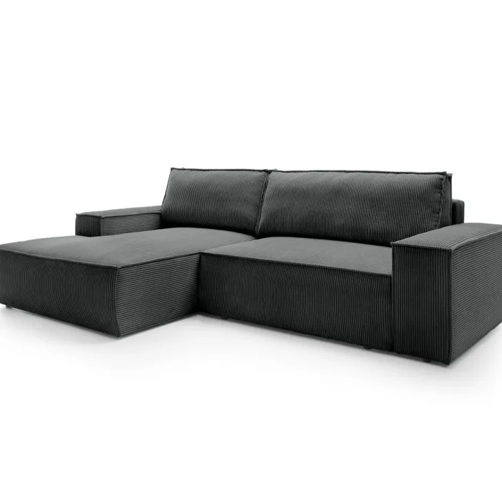 Divano letto angolare sinistra 3 posti 267x167cm velluto a coste antracite Relaxion