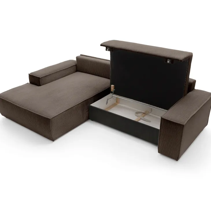 Divano letto angolare sinistra 3 posti 267x167cm velluto a coste marrone Relaxion