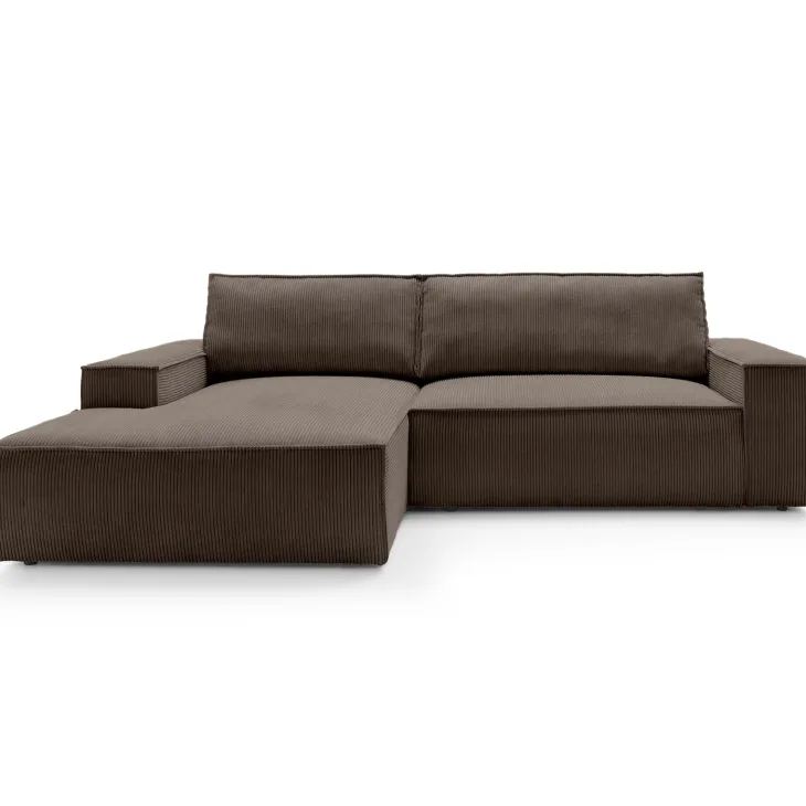 Divano letto angolare sinistra 3 posti 267x167cm velluto a coste marrone Relaxion