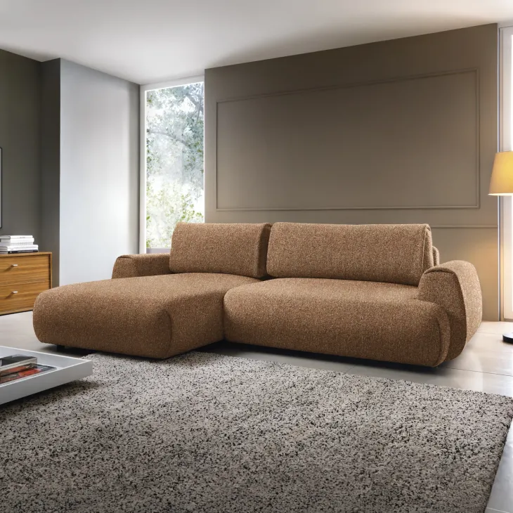 Divano letto angolare sinistra 3 posti 270x167cm tessuto arancio Cloudify