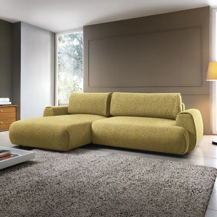 Divano letto angolare sinistra 3 posti 270x167cm tessuto giallo Cloudify