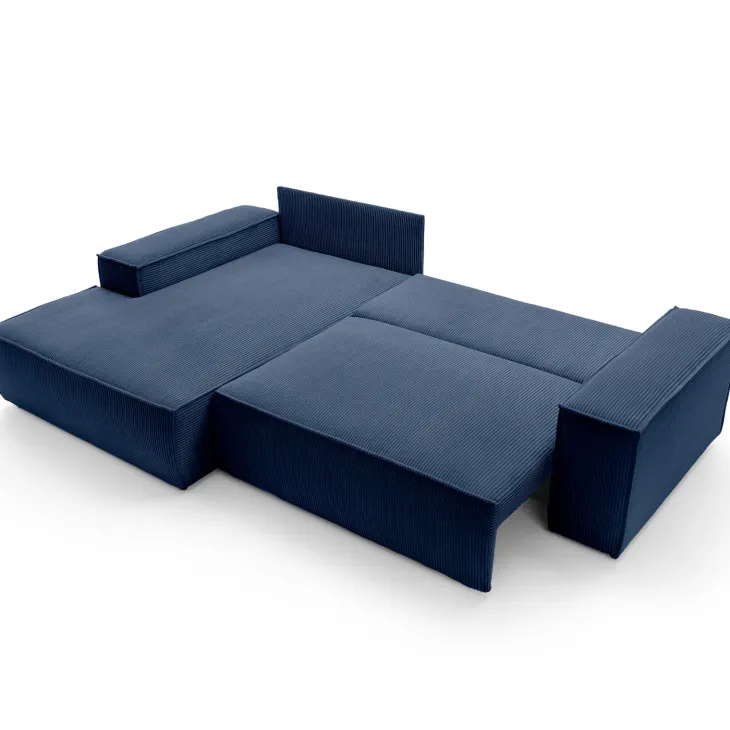 Divano letto angolare sinistra 3 posti 267x167cm velluto a coste blu Relaxion