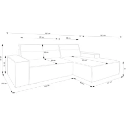 Divano letto angolare sinistra 3 posti 267x167cm velluto a coste blu Relaxion