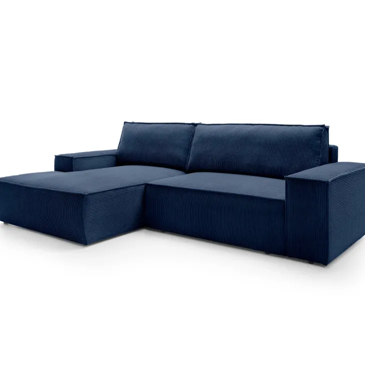 Divano letto angolare sinistra 3 posti 267x167cm velluto a coste blu Relaxion