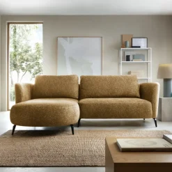 Divano letto angolare sinistra 3 posti 260x180cm tessuto bouclè beige scuro Repose