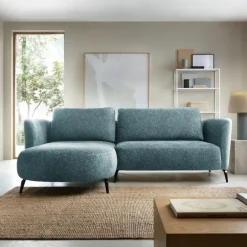 Divano letto angolare sinistra 3 posti 260x180cm tessuto bouclè azzurro Repose