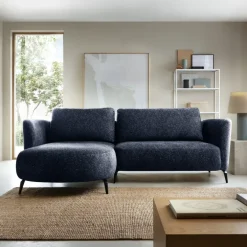 Divano letto angolare sinistra 3 posti 260x180cm tessuto bouclè blu Repose