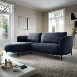 Divano letto angolare sinistra 3 posti 260x180cm tessuto bouclè blu Repose