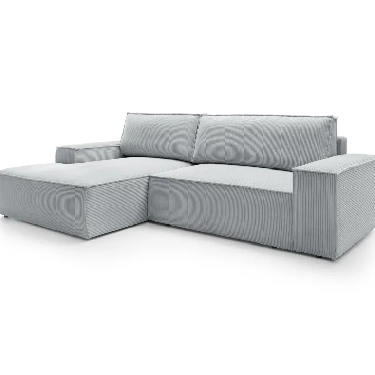 Divano letto angolare sinistra 3 posti 267x167cm velluto a coste grigio chiaro Relaxion