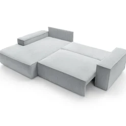 Divano letto angolare sinistra 3 posti 267x167cm velluto a coste grigio chiaro Relaxion