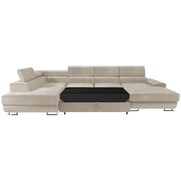 Divano letto angolare sinistra 5 posti 345x202cm tessuto beige Sloffy
