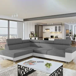 Divano letto angolare sinistra 3 posti 253x188cm grigio bianco Almese