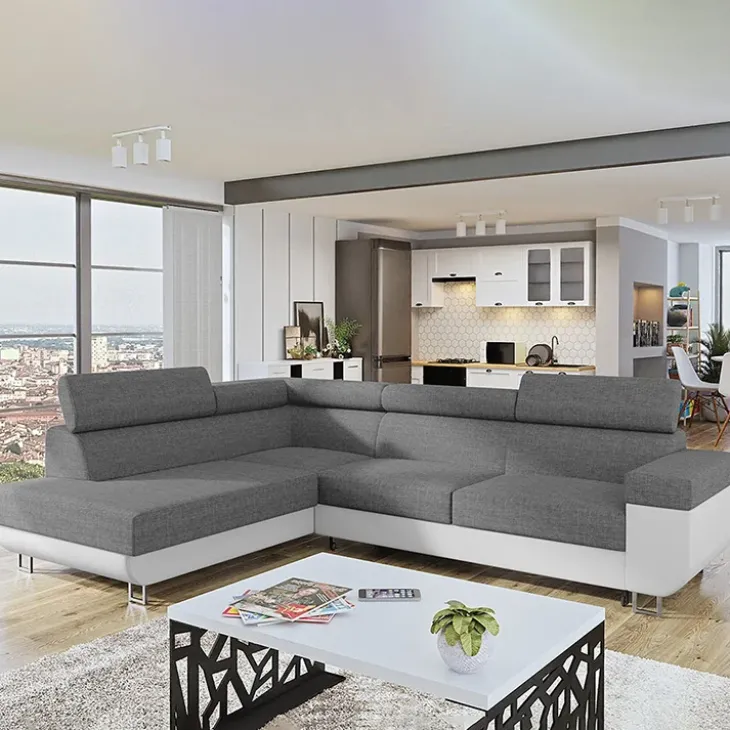 Divano letto angolare sinistra 3 posti 253x188cm grigio bianco Almese
