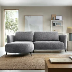 Divano letto angolare sinistra 3 posti 260x180cm tessuto bouclè grigio Repose