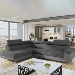 Divano letto angolare sinistra 5 posti 253x188cm con box contenitore grigio Almese