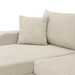 Divano letto angolare velluto a coste beige 304x140cm con contenitore Assunta