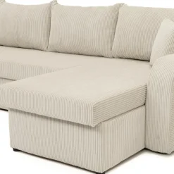 Divano letto angolare velluto a coste beige 304x140cm con contenitore Assunta