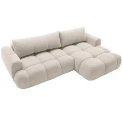 Divano letto con angolo a destra 4 posti 270x173cm con contenitore tessuto bouclé bianco crema Litos